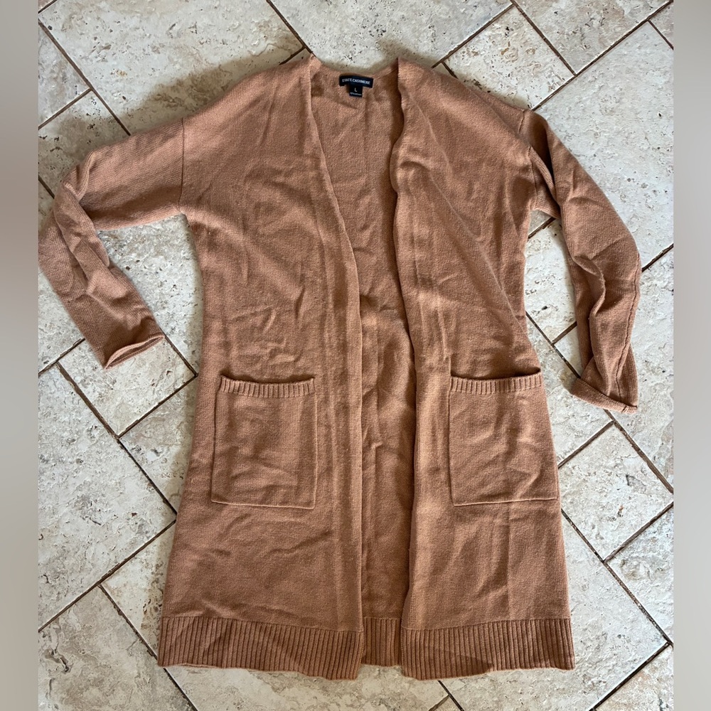 State Cashmere Open-Front Long Cardigan with Pockets